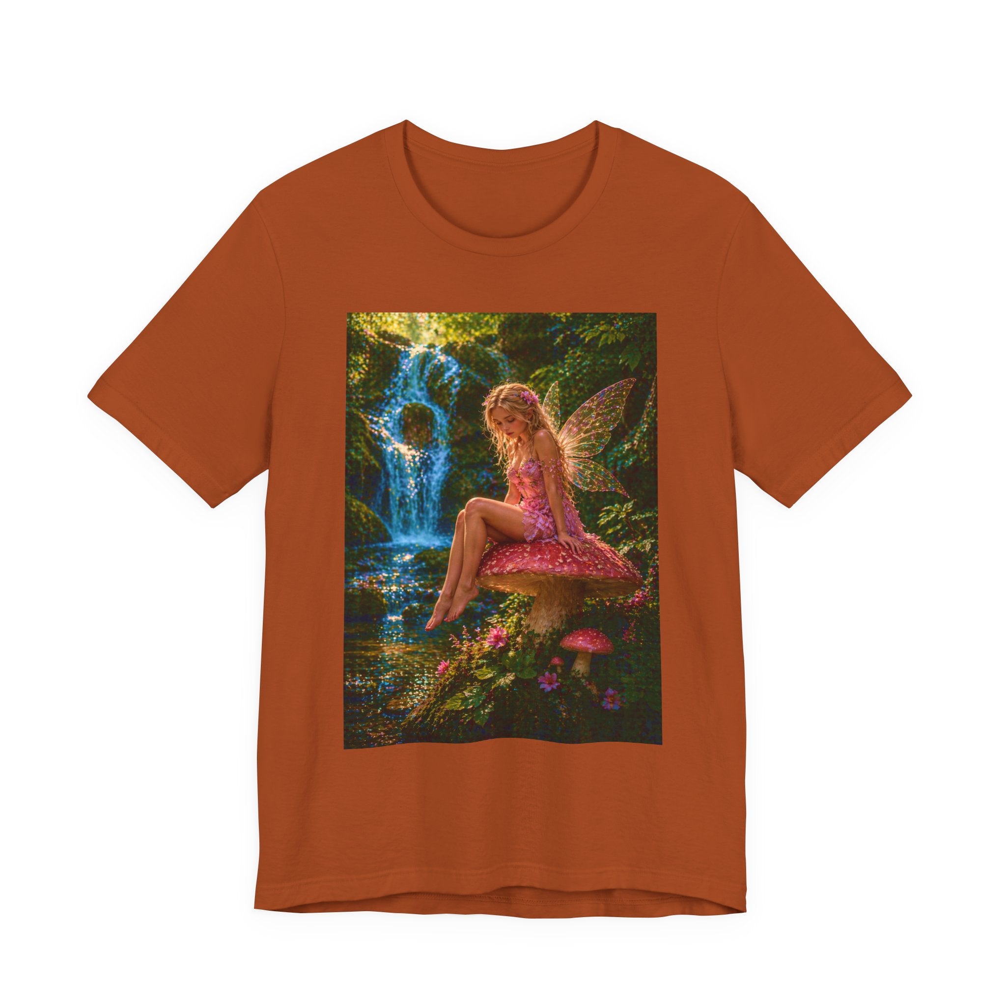 Fairy Garden T-Shirt – Enchanted Pink Fairy by Waterfall
