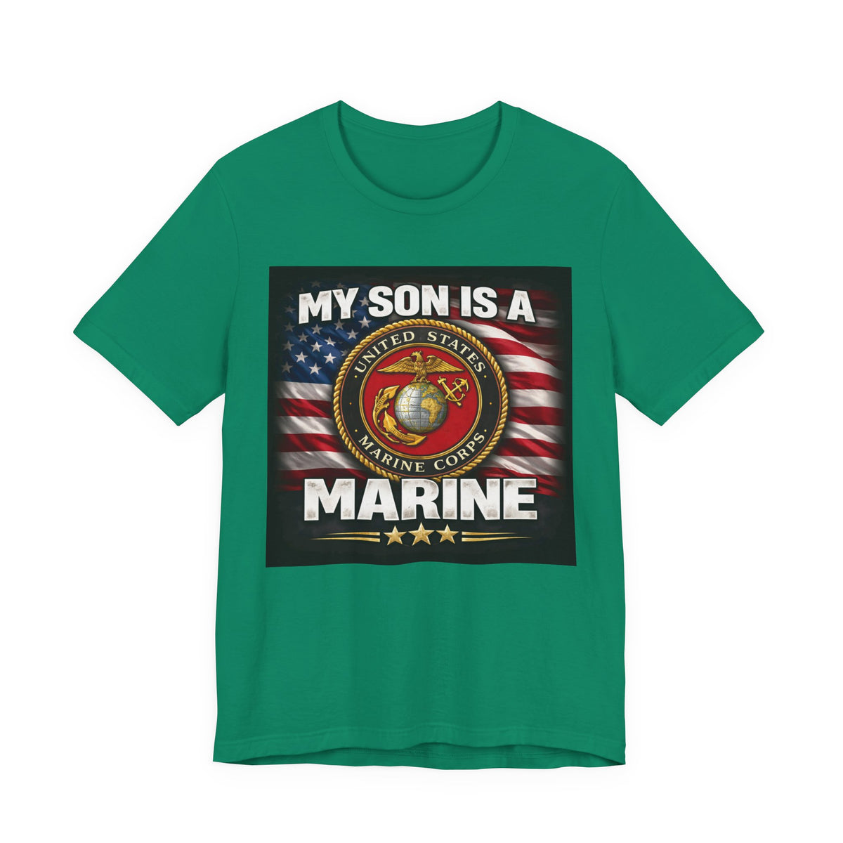 Marine Pride T-Shirt — "My Son Is A Marine" American Flag Emblem