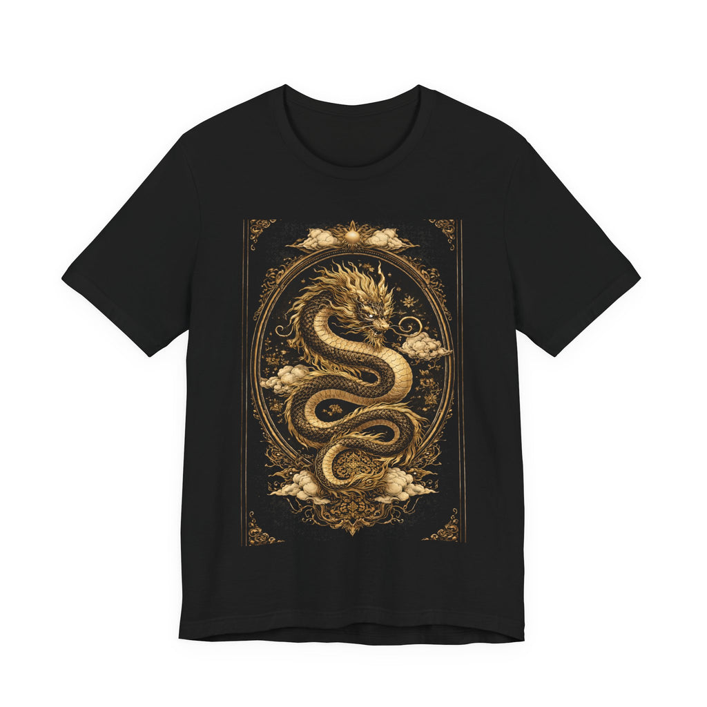 Dragon Oval Graphic Tee — Vintage Gold Snake Illustration T-Shirt