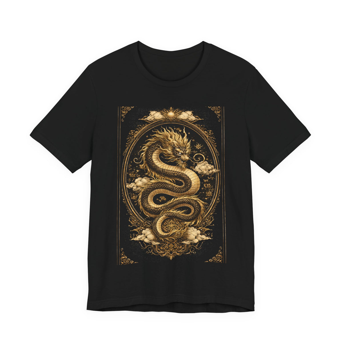 Dragon Oval Graphic Tee — Vintage Gold Snake Illustration T-Shirt