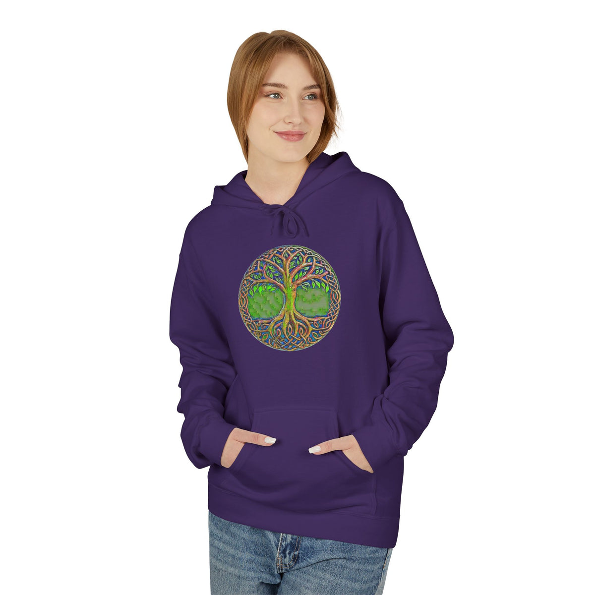 Yggdrasil Tree of Life Cotton Hoodie — Nature-Inspired Green Woodland Graphic