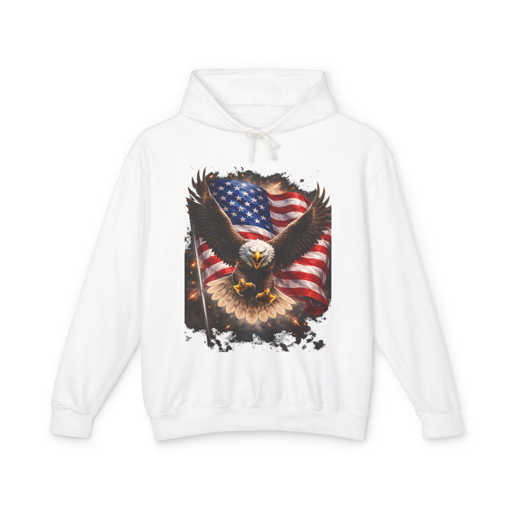 American Eagle Flag Hoodie — Patriotic Bald Eagle sweatshirt for 4th of July & Veterans