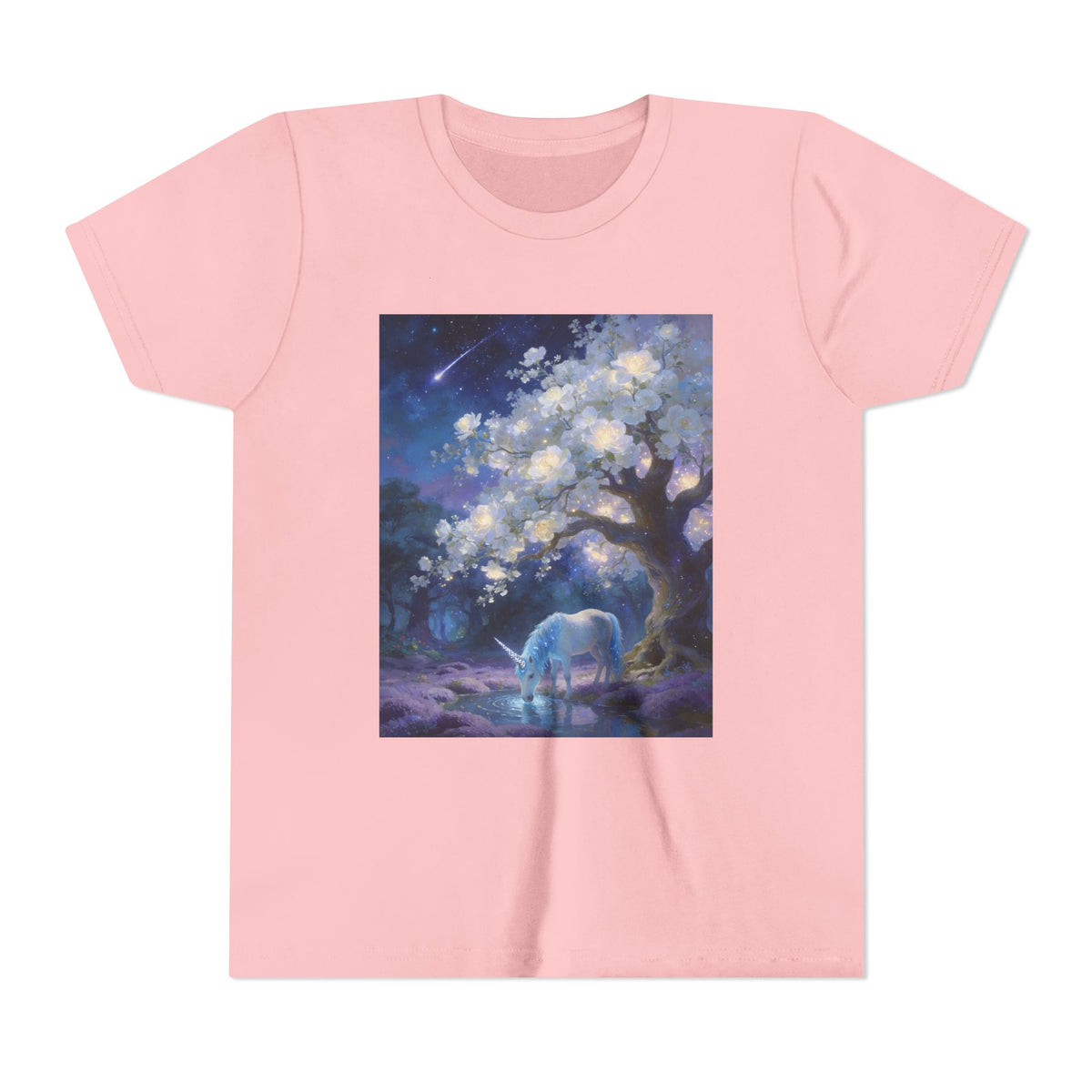 Youth Tee — Magical Night Unicorn Under Starry Tree