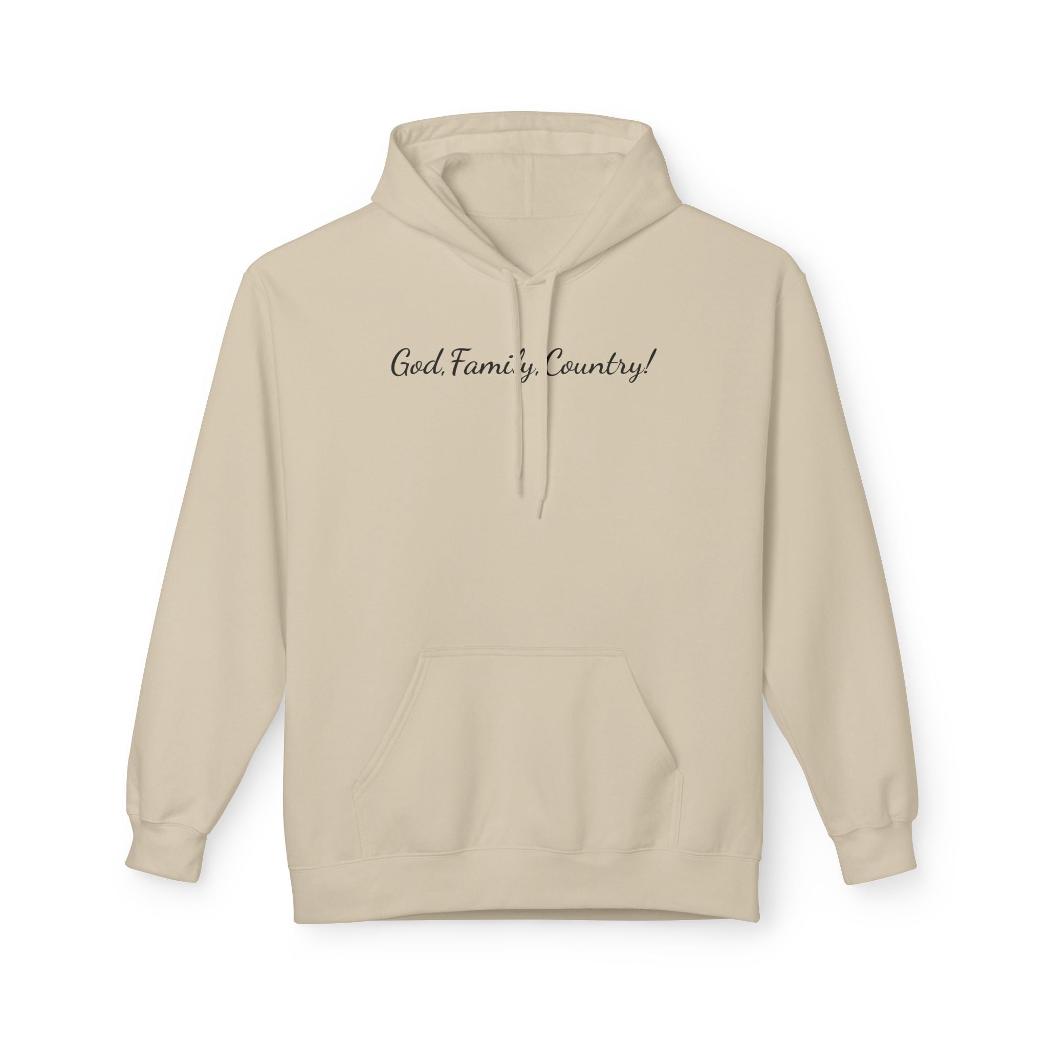 God, Family & Country Hoodie - Minimal Script Pullover for Patriotic Faithwear