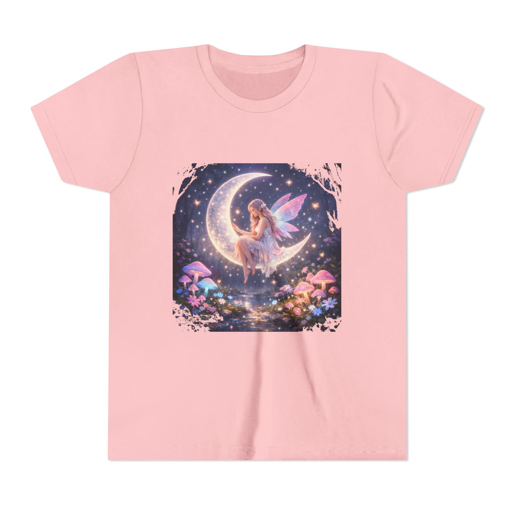 Youth Fairy Moon T-Shirt — Magical Fairy on Crescent Moon Tee for Kids