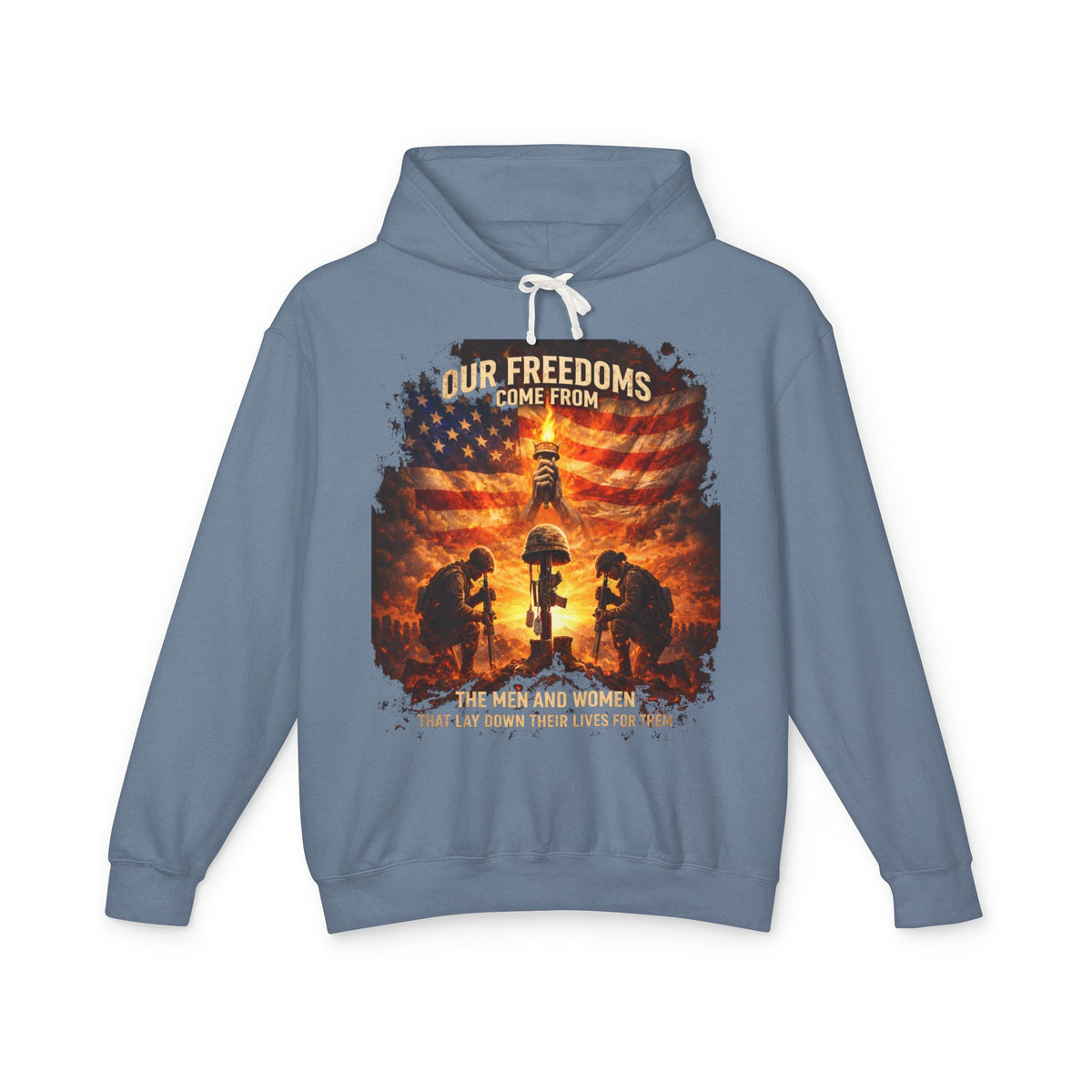 Veteran Tribute Hoodie — "Our Freedoms Come From" Memorial Military Hooded Sweatshirt