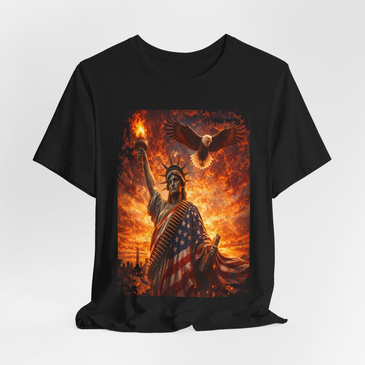 Liberty & Pride T-Shirt — Statue of Liberty with American Flag and Dove
