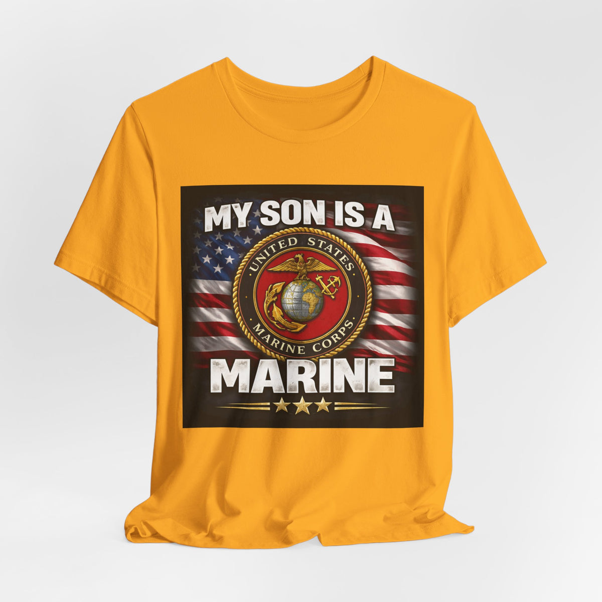 Marine Pride T-Shirt — "My Son Is A Marine" American Flag Emblem