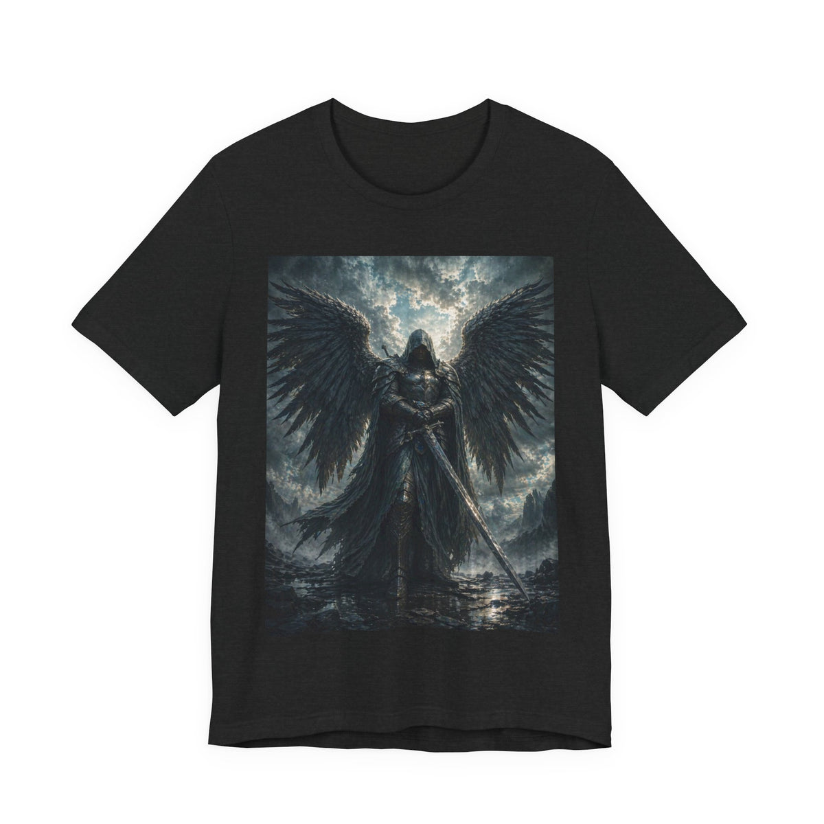 Dark Fallen Angel Graphic Tee — Gothic Warrior Angel T-Shirt