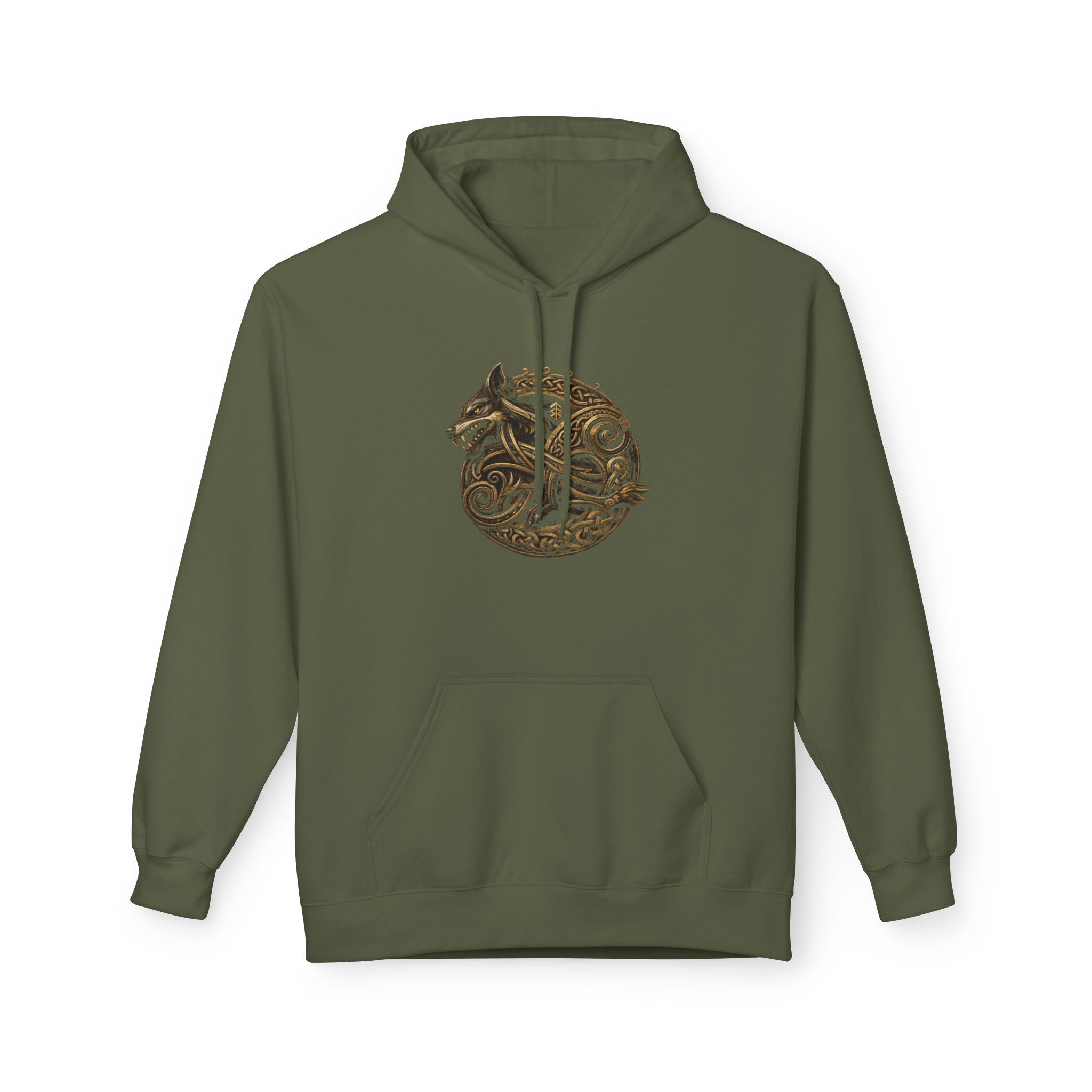 Norse mythology wolve Hoodie – Earth-Tone Celtic Wolf Graphic Pullover