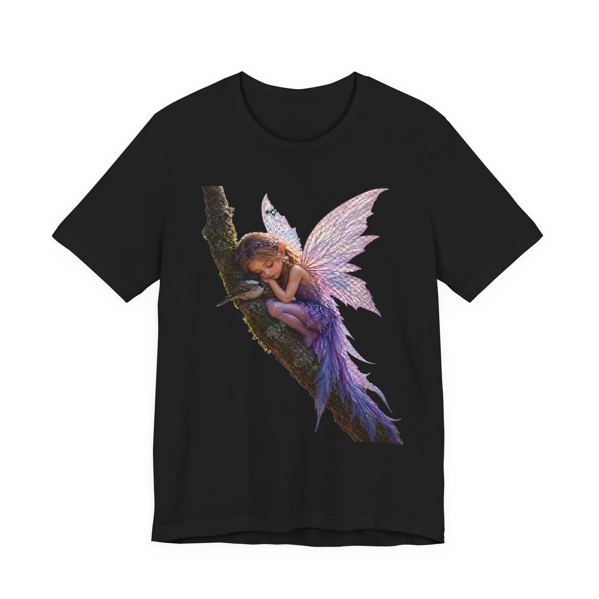 Fairy Sleeping on Branch T-Shirt — Magical Purple Fairy Tee for Women & Girls