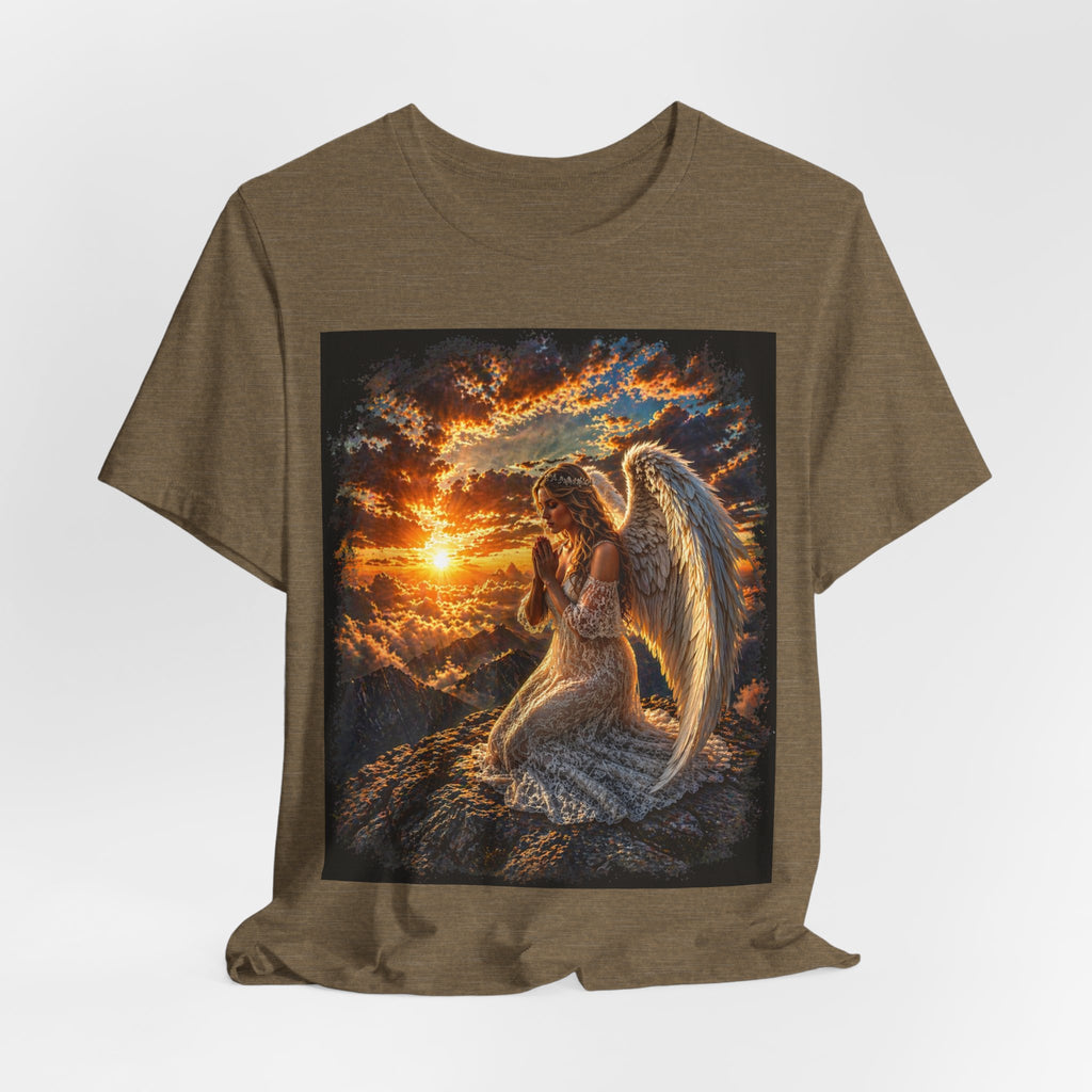 Angel Prayer T‑Shirt — Serene Sunset Guardian Angel Tee