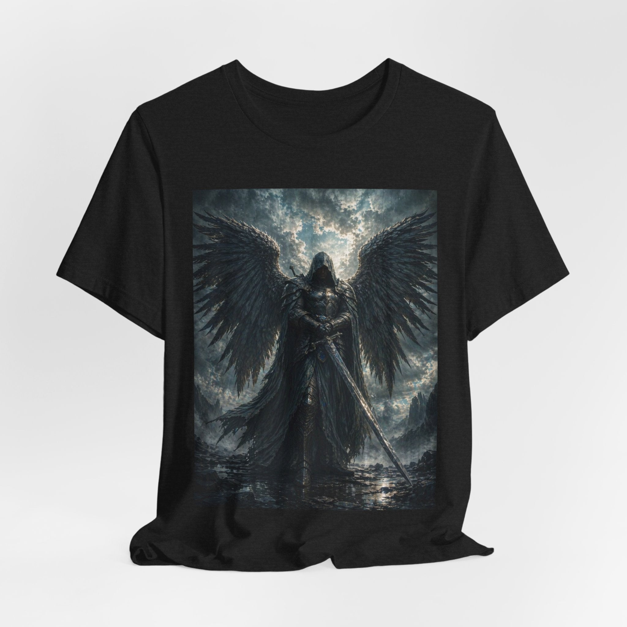 Dark Fallen Angel Graphic Tee — Gothic Warrior Angel T-Shirt