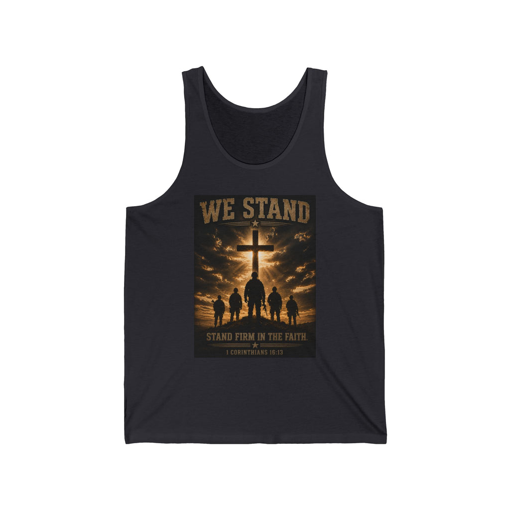We Stand Christian Tank Top — Stand Firm in the Faith Cross Silhouette Tank