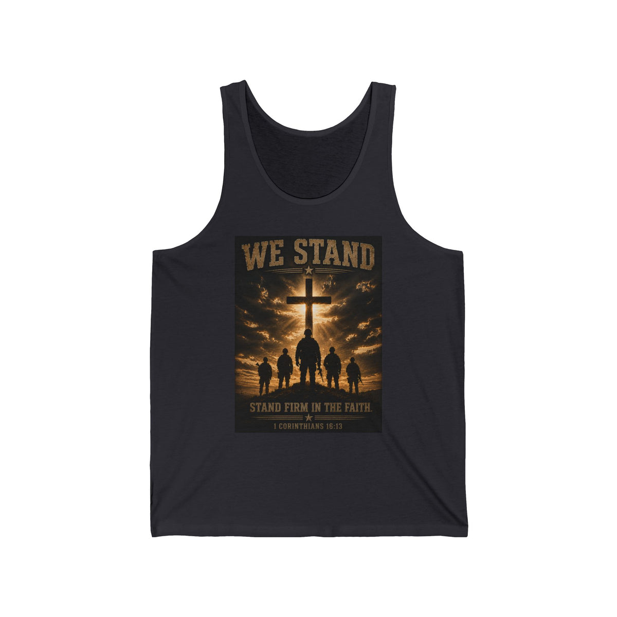We Stand Christian Tank Top — Stand Firm in the Faith Cross Silhouette Tank