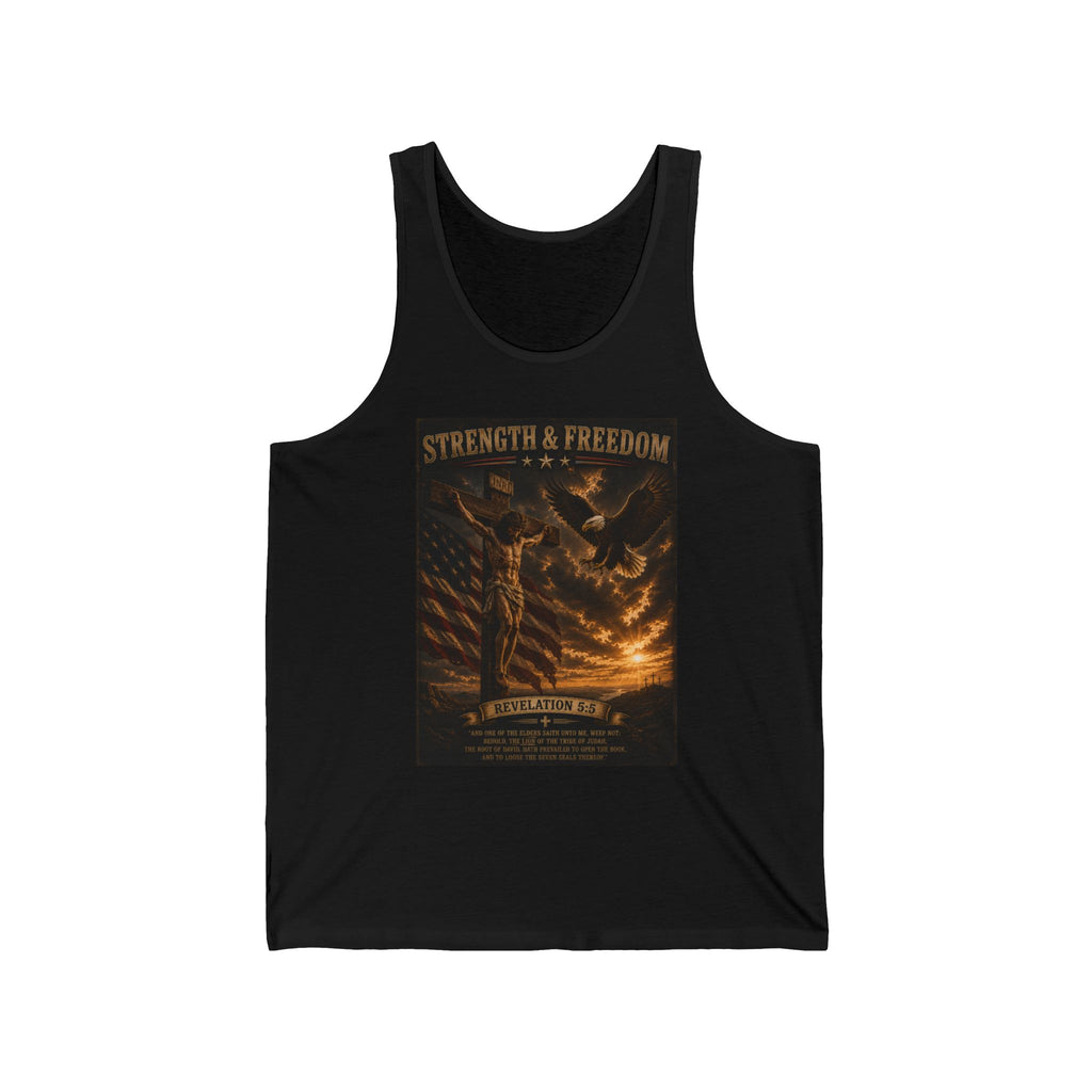 Strength & Freedom Tank Top — Patriotic Sunset Flag Graphic