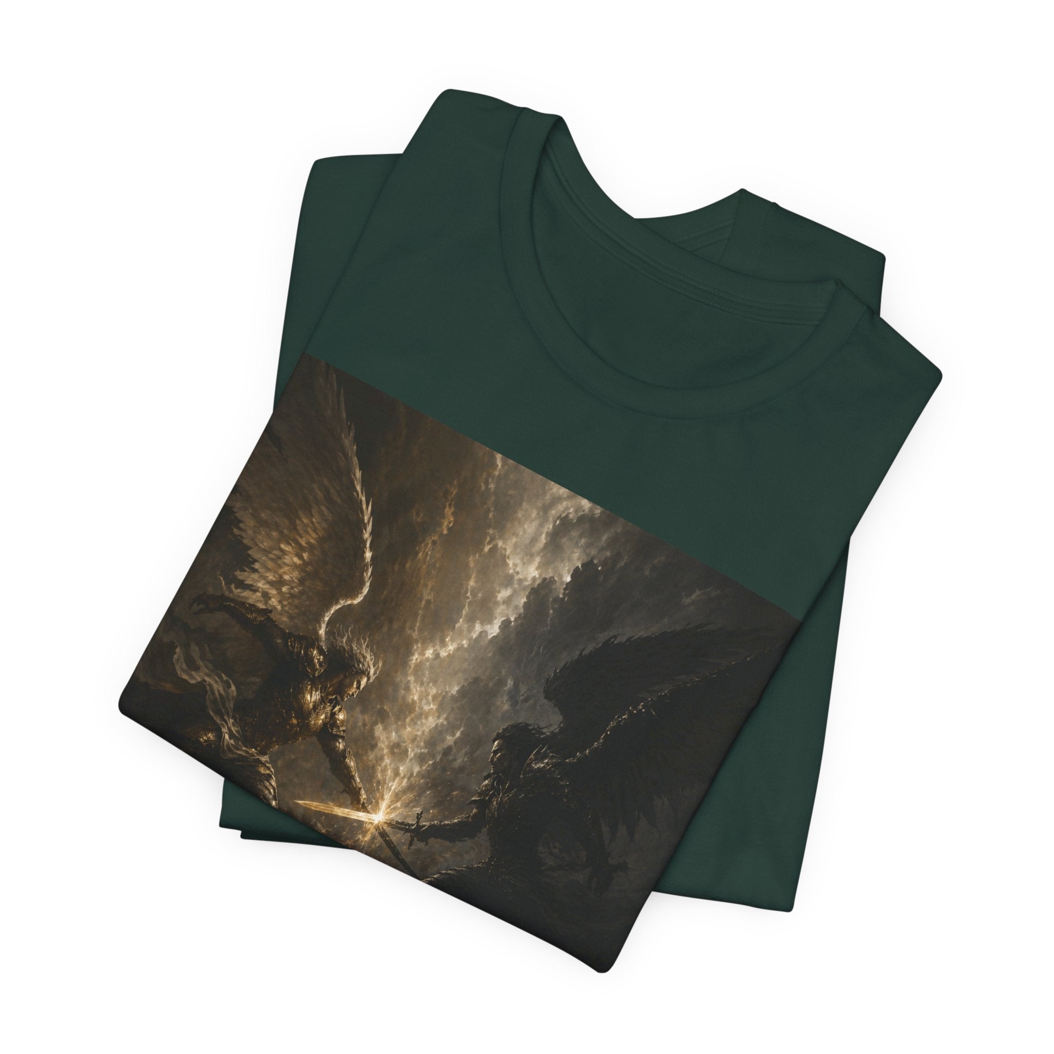 Angel Battle Graphic Tee — Dark Mythic Winged Warriors Shirt