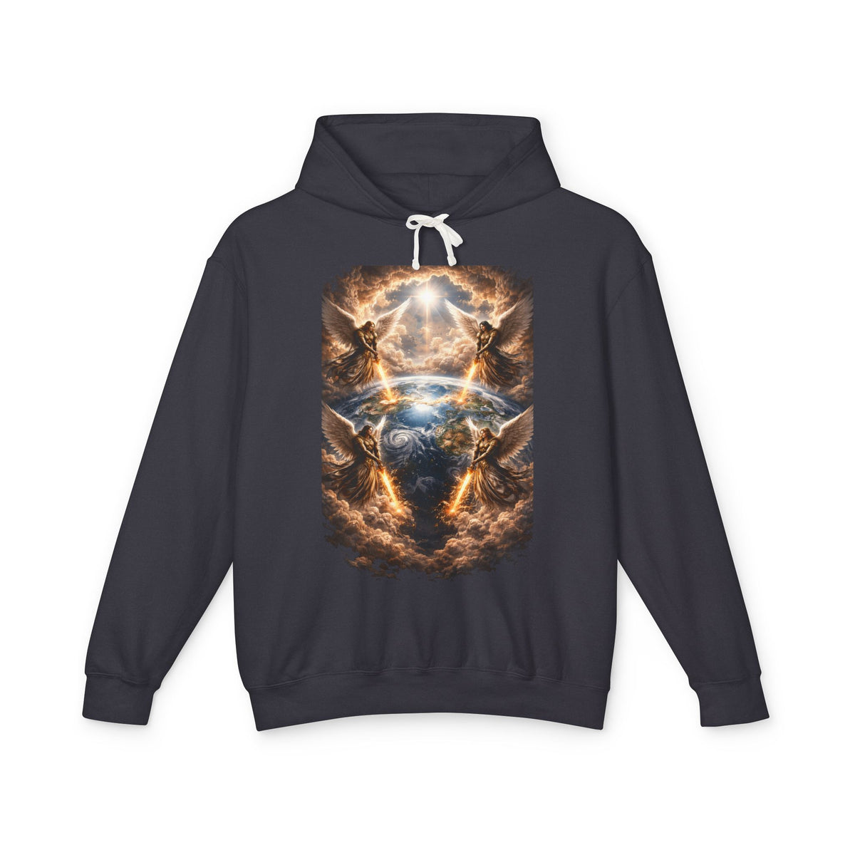 Revelation 7:1 Four angels standing on the four corners of the earth as seen from heaven Apocalyptic Earth Graphic Hoodie — Cosmic Storms, Lightning & Angelic Light