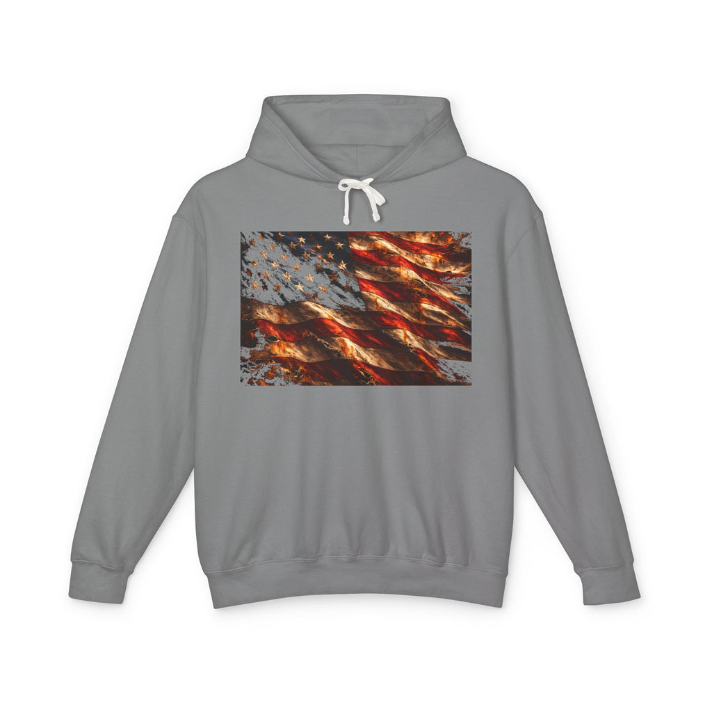 USA Abstract American Flag Hoodie — Distressed Stars & Stripes Pullover