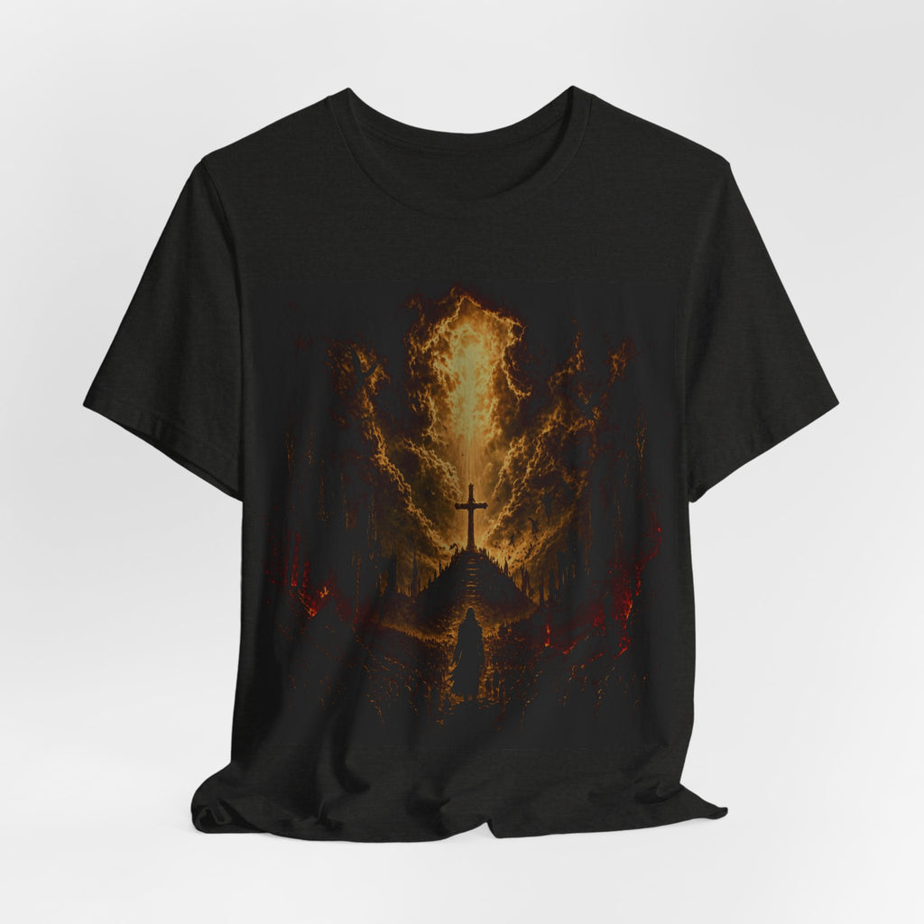 Fiery Cross Mountain Tee — Christian Faith Graphic T‑Shirt