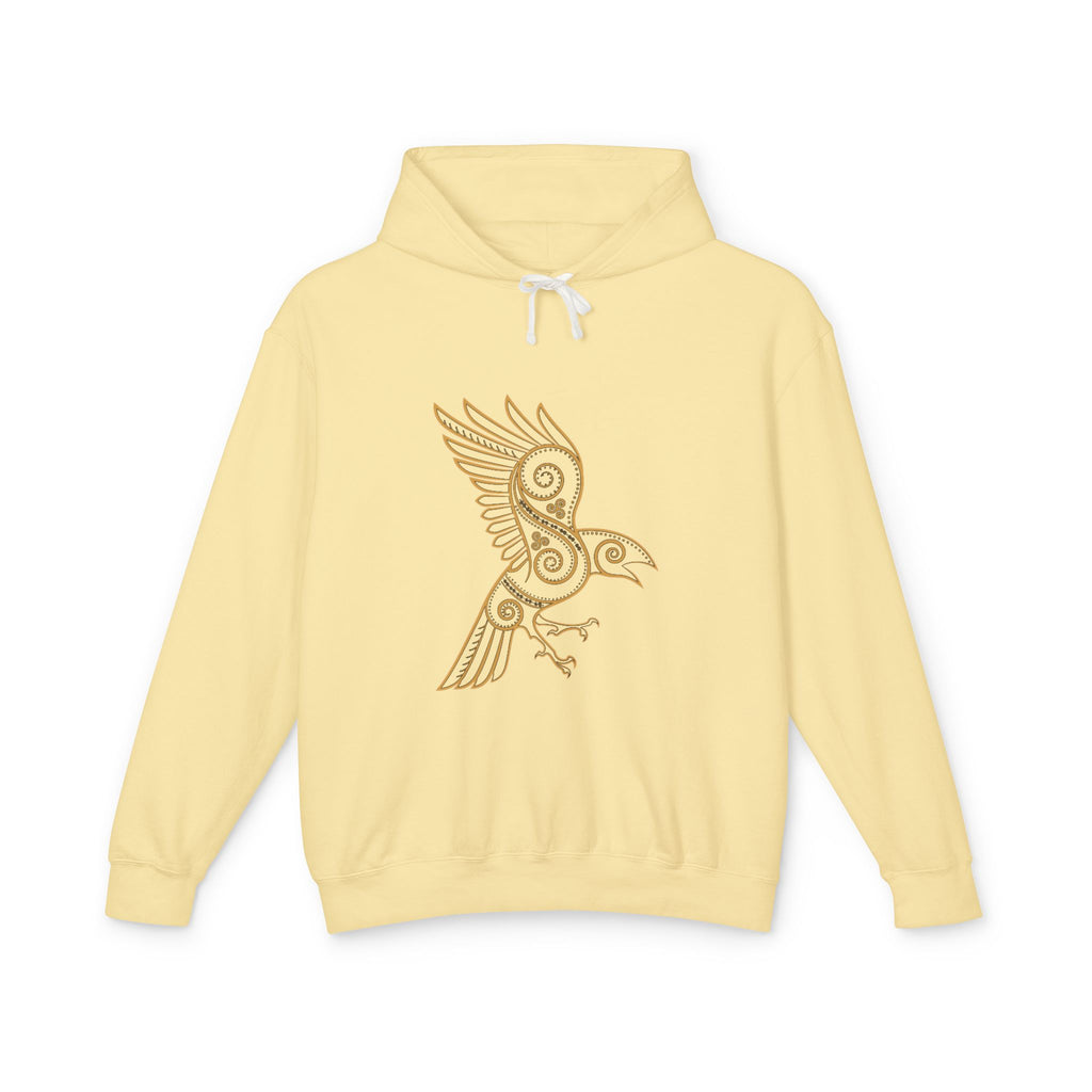 Celtic Raven Hoodie — Minimal Tribal Bird Graphic Lightweight Hooded Sweatshirt