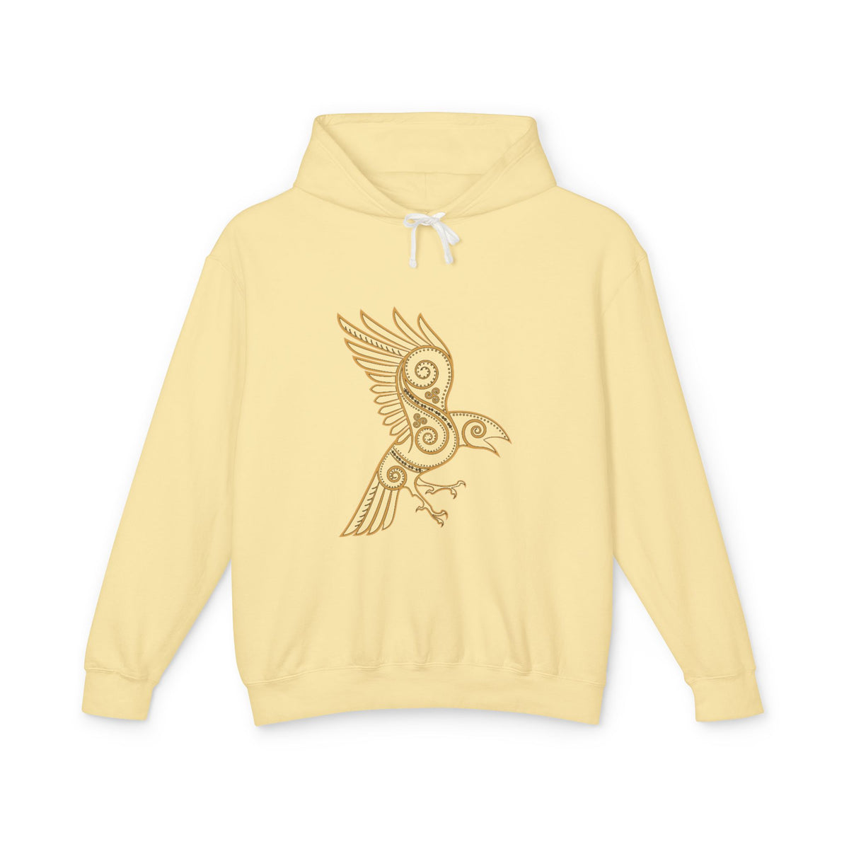Celtic Raven Hoodie — Minimal Tribal Bird Graphic Lightweight Hooded Sweatshirt