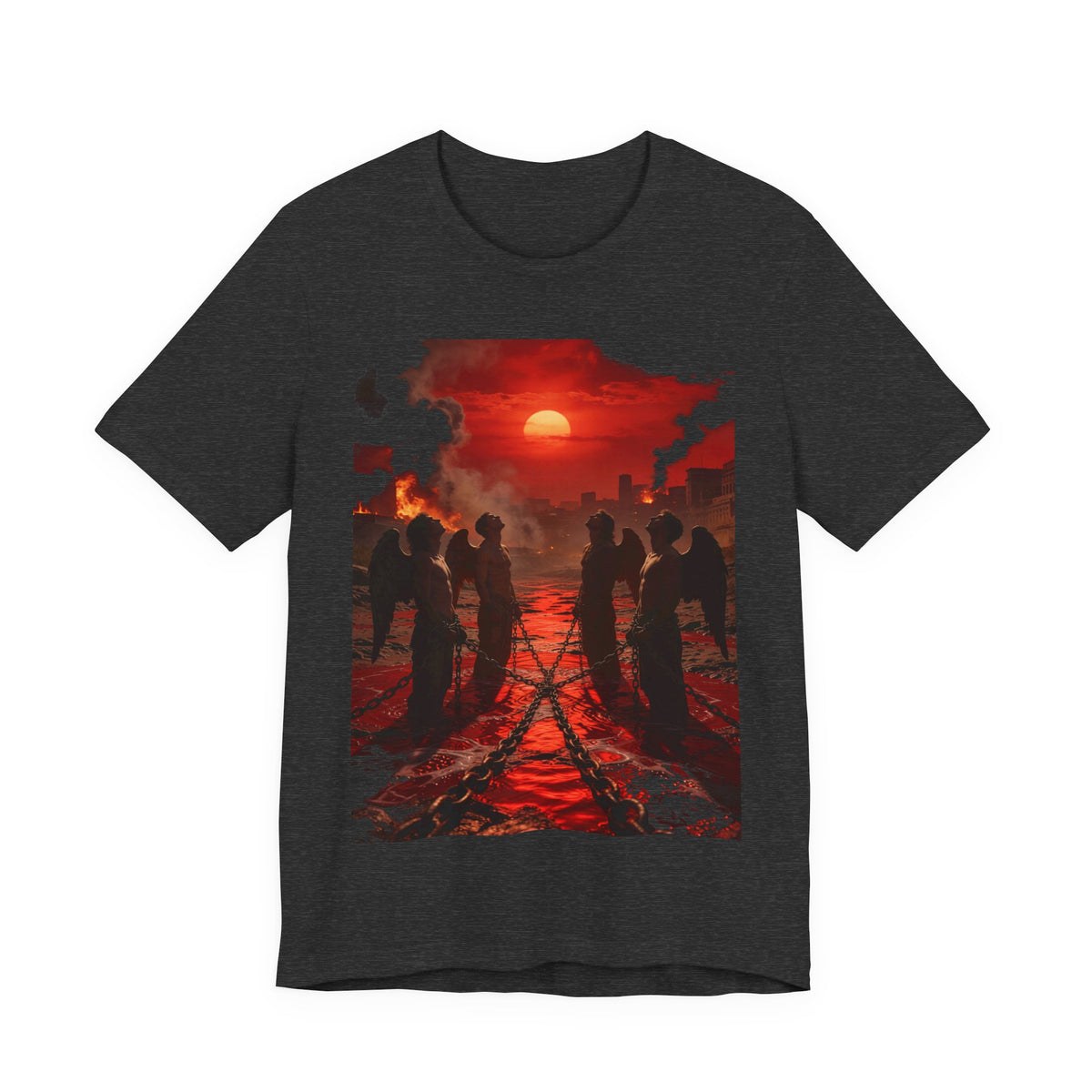 Revelation 9 reveals four fallen angels bound in the Euphrates River, awaiting God’s appointed time to bring judgment.T-Shirt —