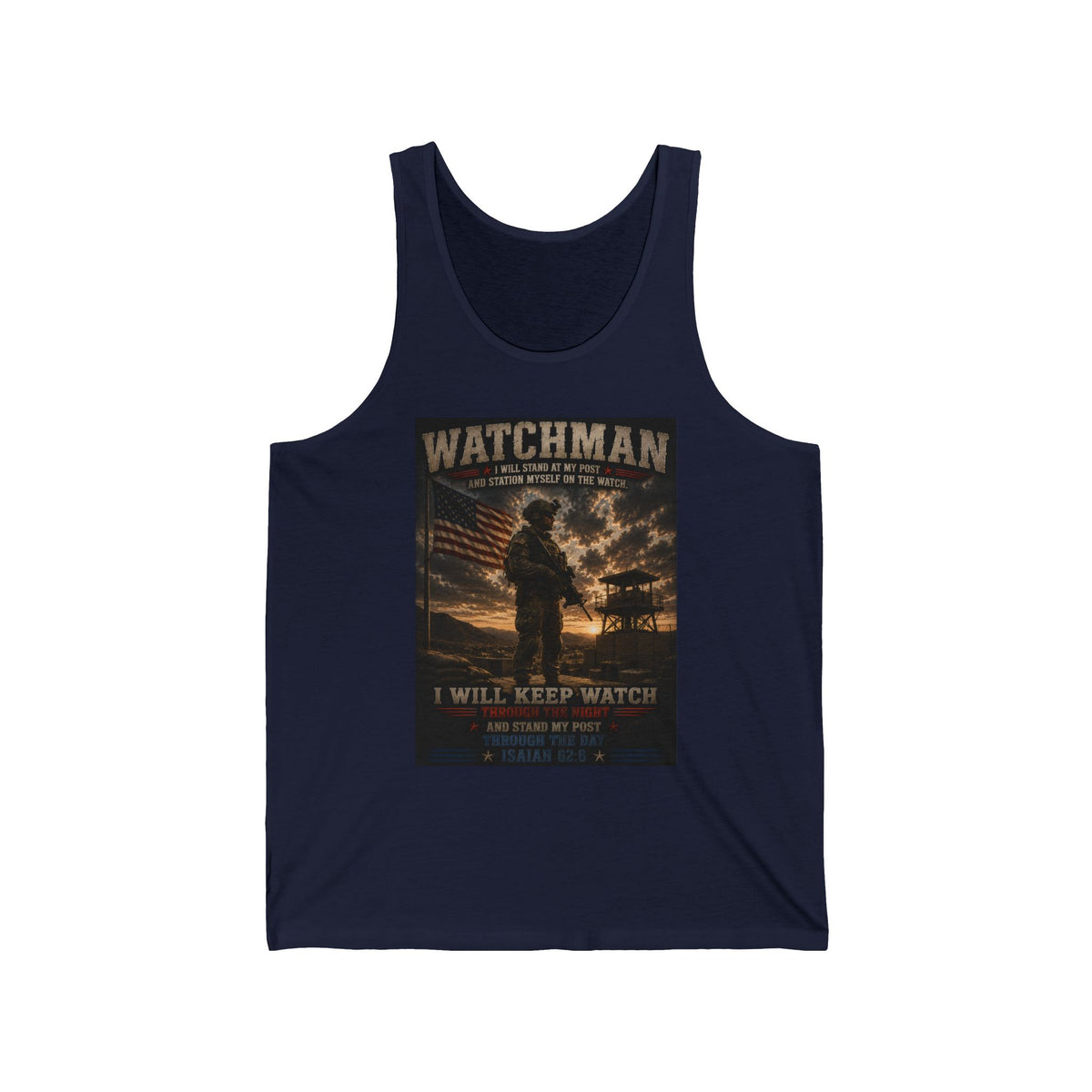 Watchman Tank Top – Military Veteran Prayer Graphic 'I Will Keep Watch'