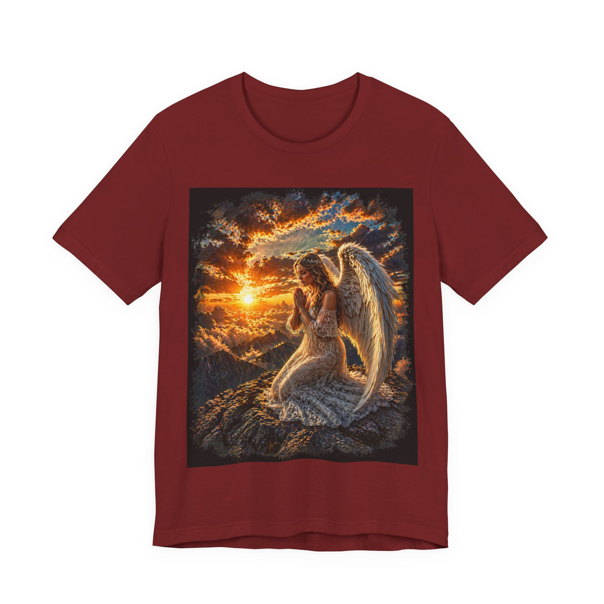 Angel Prayer T‑Shirt — Serene Sunset Guardian Angel Tee