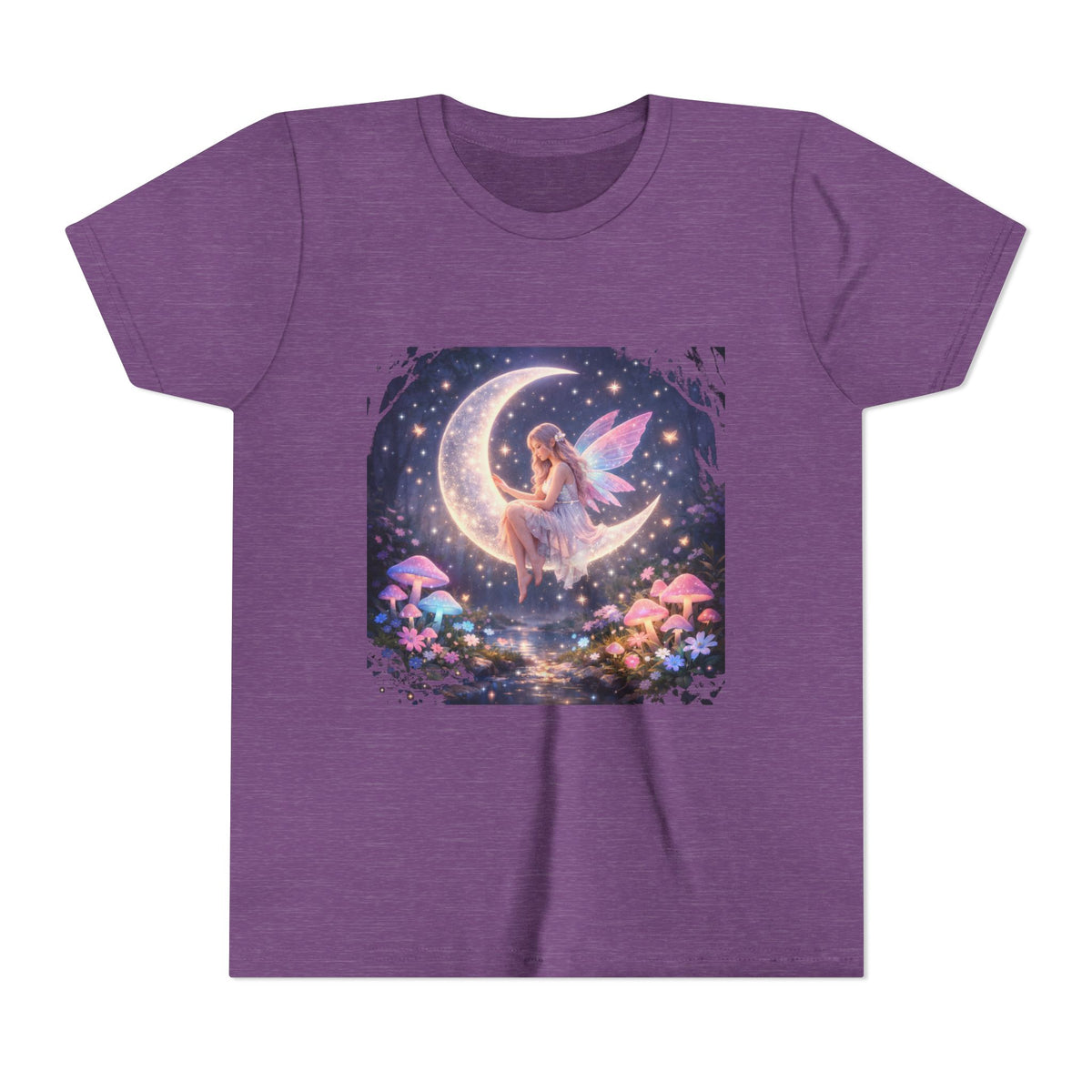 Youth Fairy Moon T-Shirt — Magical Fairy on Crescent Moon Tee for Kids