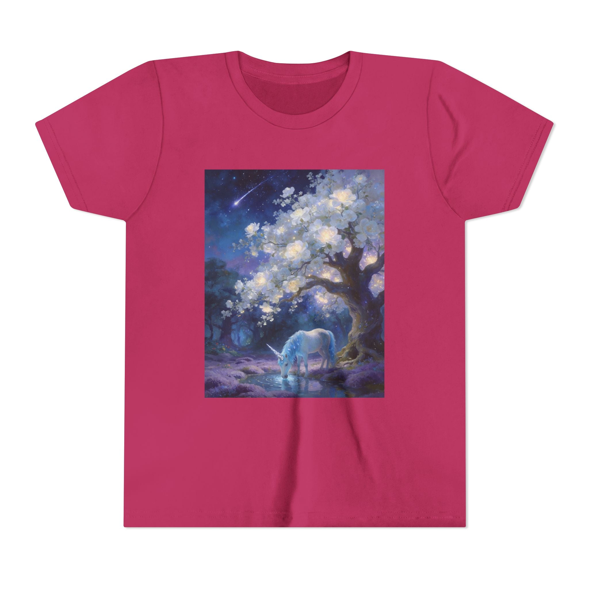 Youth Tee — Magical Night Unicorn Under Starry Tree