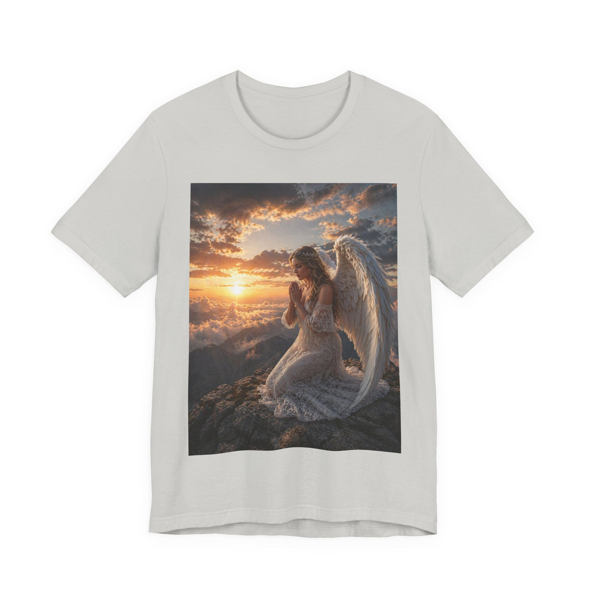 Angel Prayer T‑Shirt — Serene Winged Angel Sunset Tee