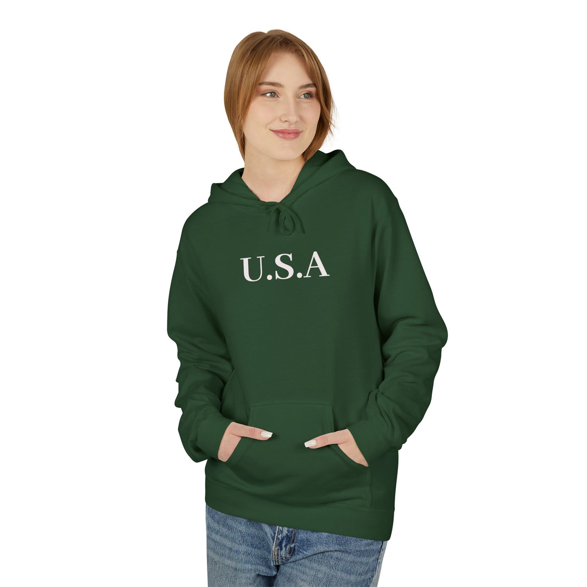 USA Minimalist Hoodie — Classic Patriotic Fleece Pullover