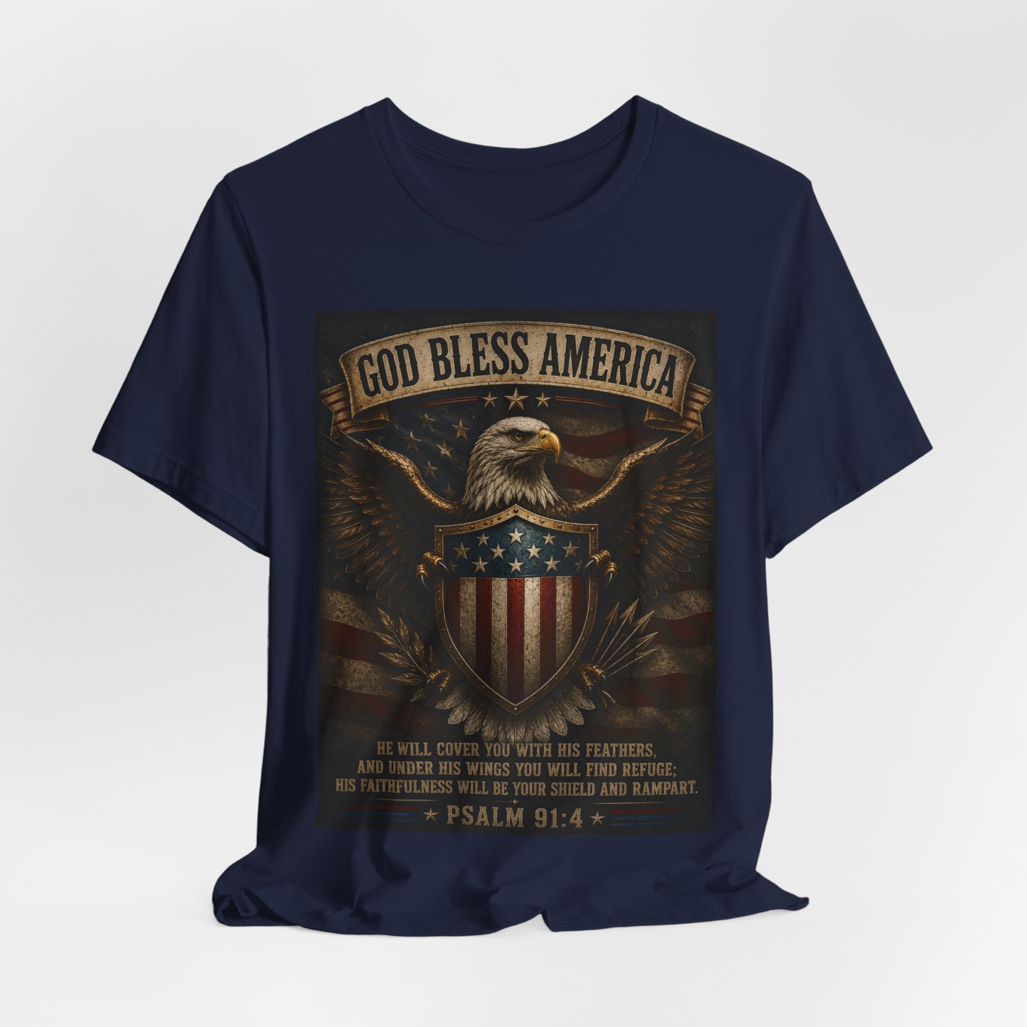 God Bless America Eagle T-Shirt – Patriotic Psalm 91:4 Graphic Tee