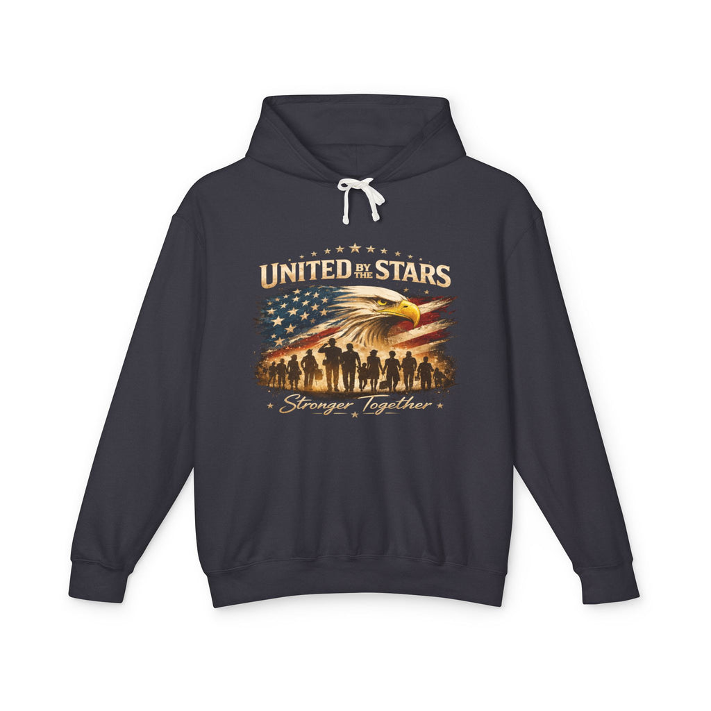 United By The Stars Eagle Flag Hoodie — "Stronger Together" Patriotic Military Veteran Pullover