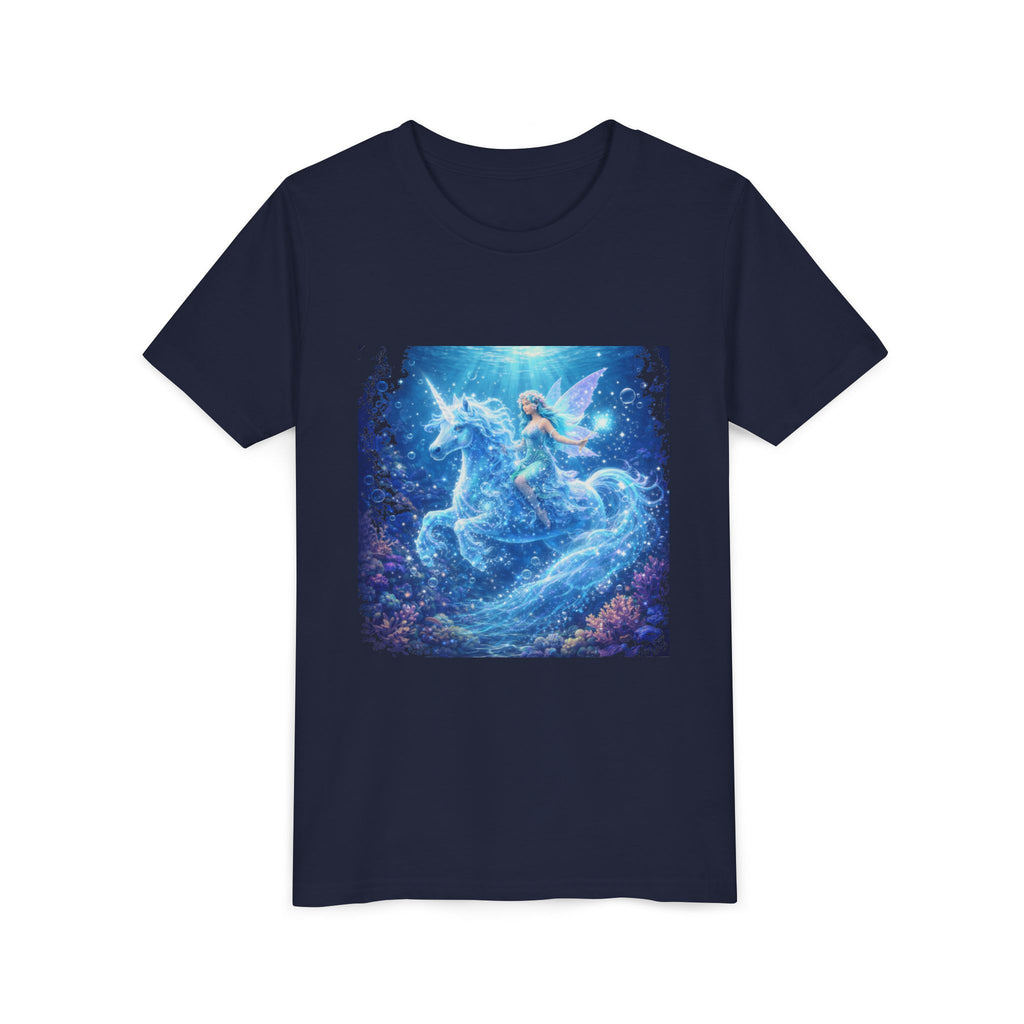 Magical Blue Unicorn & Fairy Youth T-Shirt – Enchanted Fantasy Tee for Kids