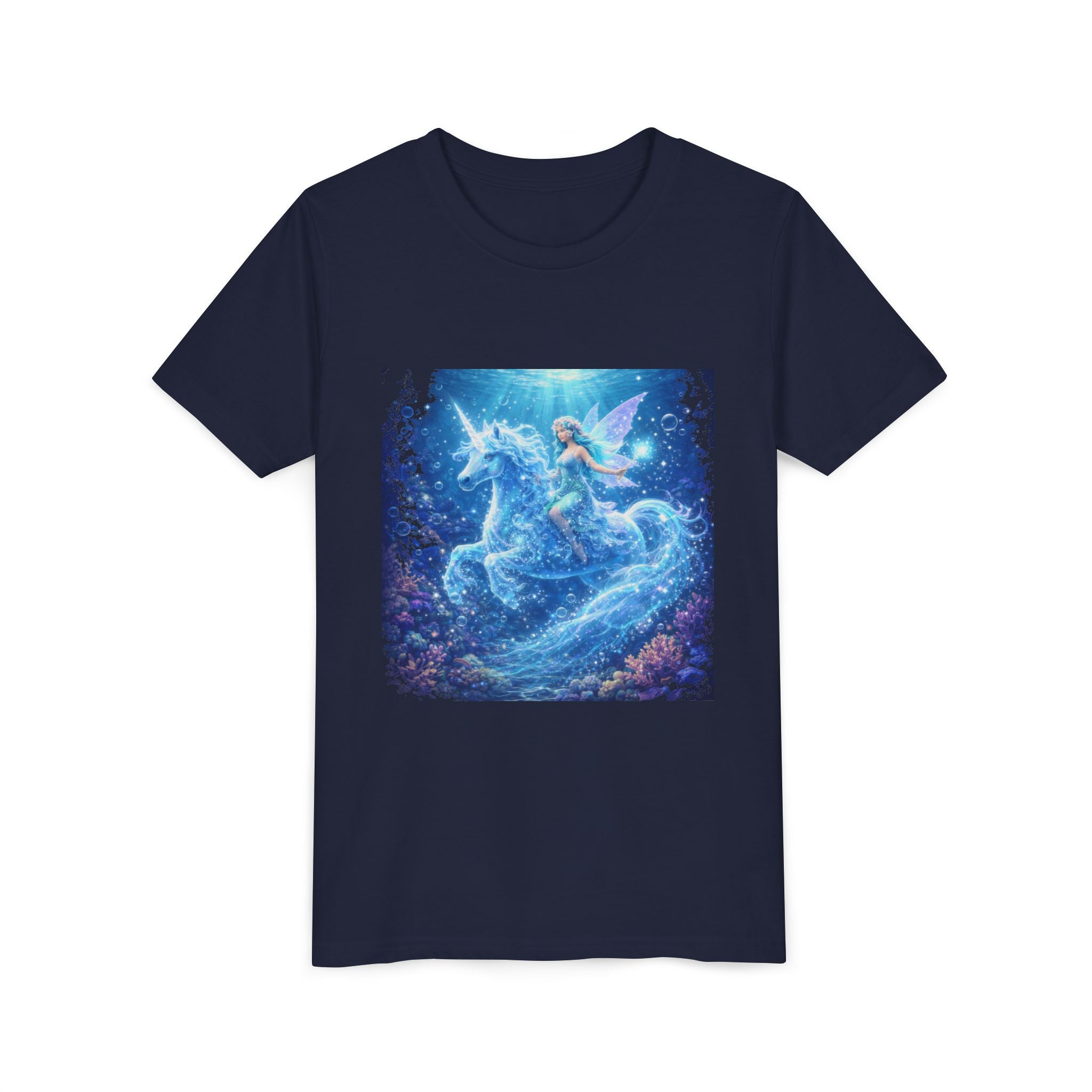 Magical Blue Unicorn & Fairy Youth T-Shirt – Enchanted Fantasy Tee for Kids