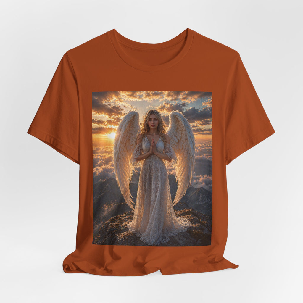Angel Wings T-Shirt — Serene Praying Angel Graphic Tee for Spiritual & Religious Gifts