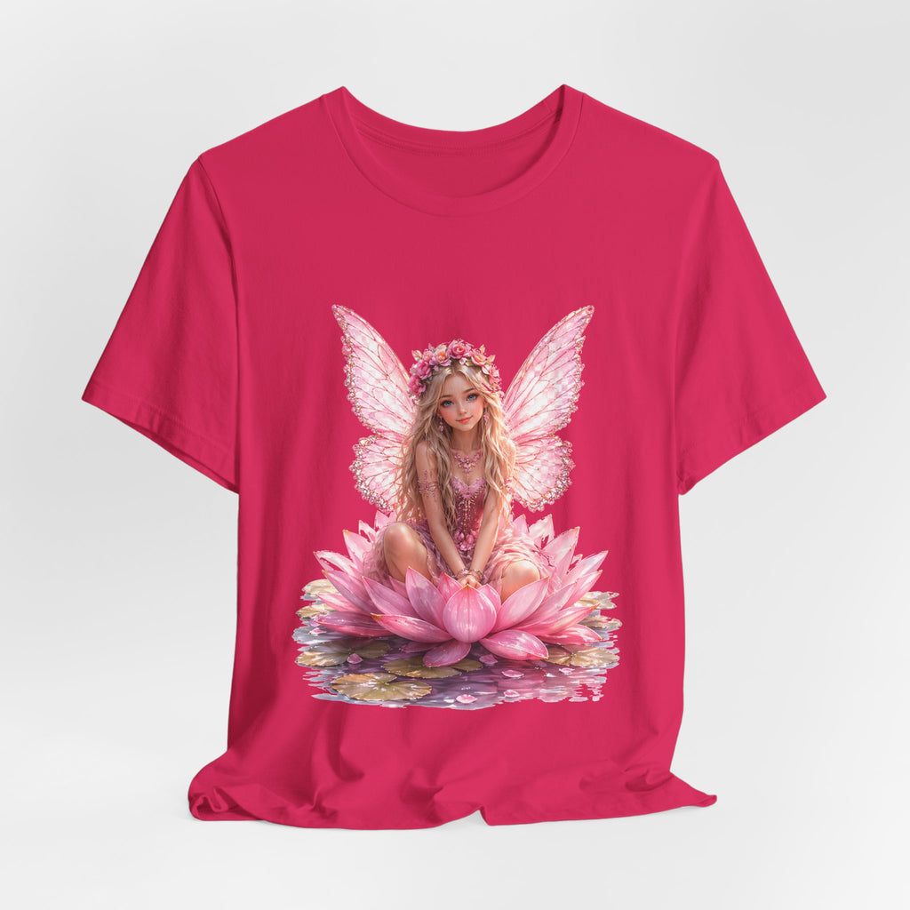 Pink Lotus Fairy T-Shirt — Floral Fairy Sitting on Lotus Graphic Tee