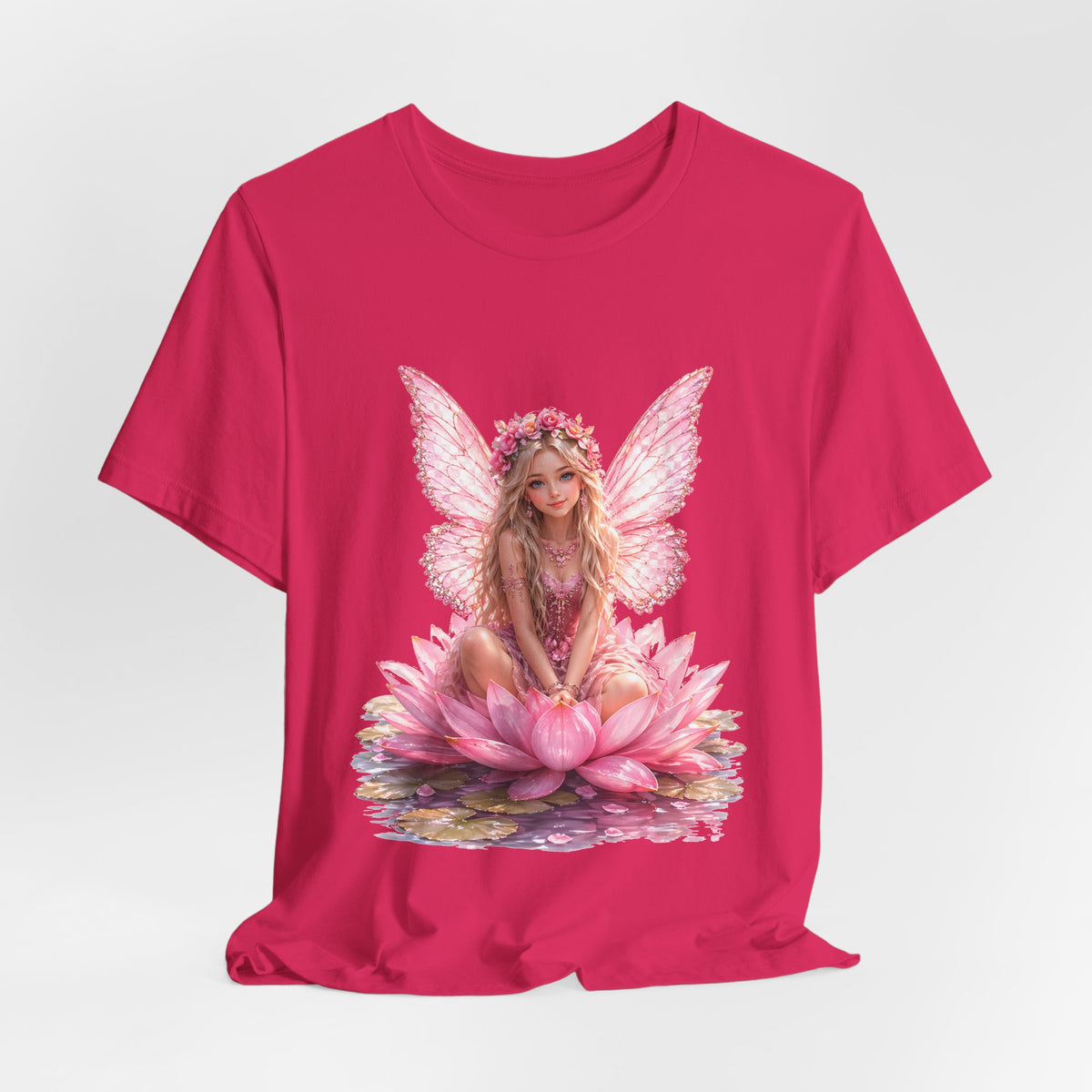 Pink Lotus Fairy T-Shirt — Floral Fairy Sitting on Lotus Graphic Tee