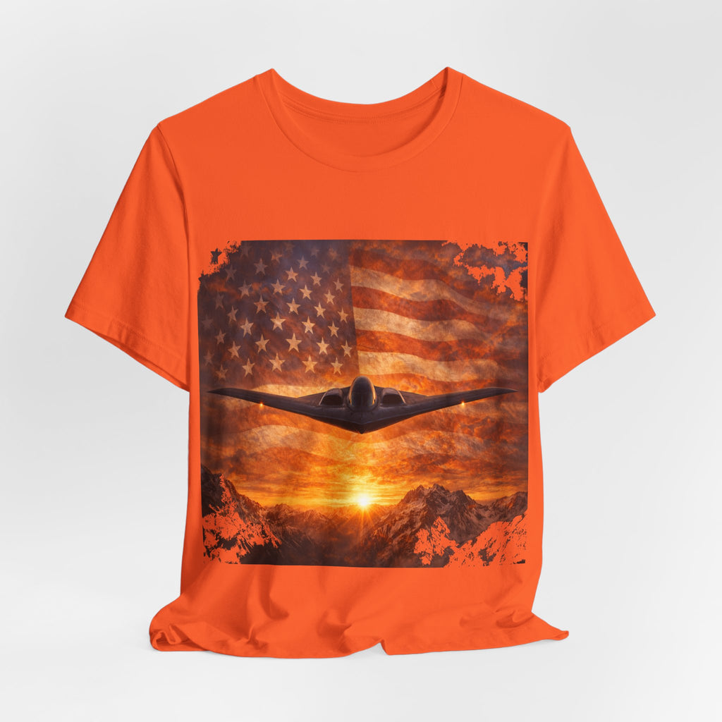 American Flag Bomber Plane T-Shirt — Patriotic Military Aviation Tee