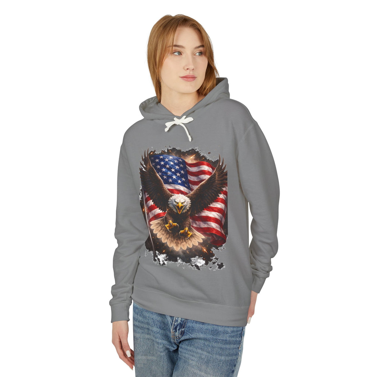 American Eagle Flag Hoodie — Patriotic Bald Eagle sweatshirt for 4th of July & Veterans