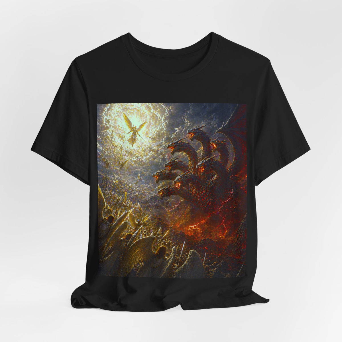Apocalyptic Angel vs. Satan the 7 headed Dragon Graphic  T-Shirt