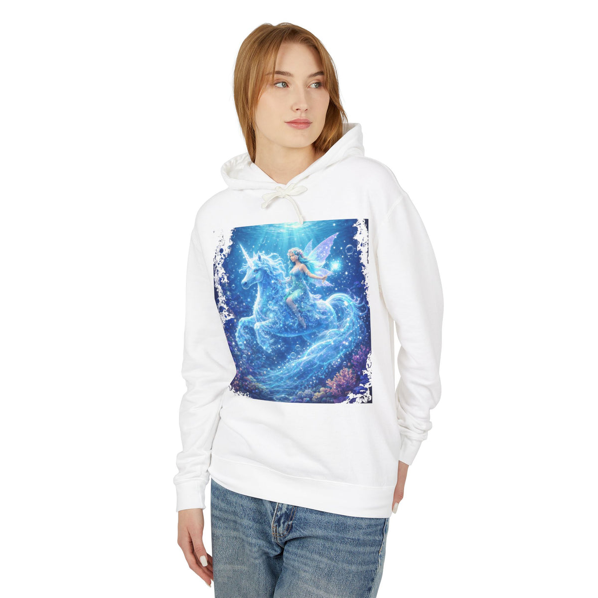 Magical Unicorn & Fairy Hoodie — Starry Blue Fantasy Sweatshirt