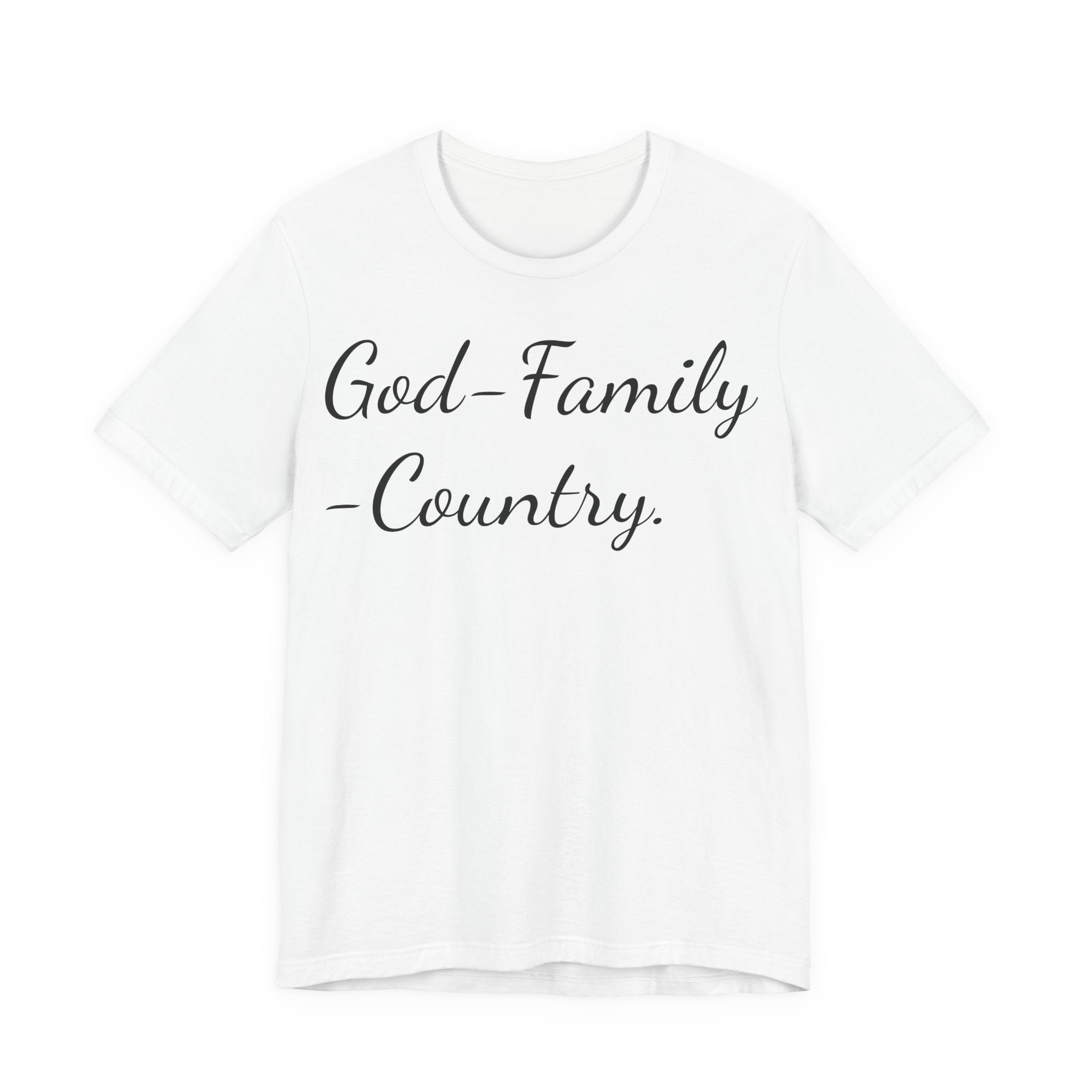 God · Family · Country Script Tee — Patriotic Christian Short Sleeve Shirt