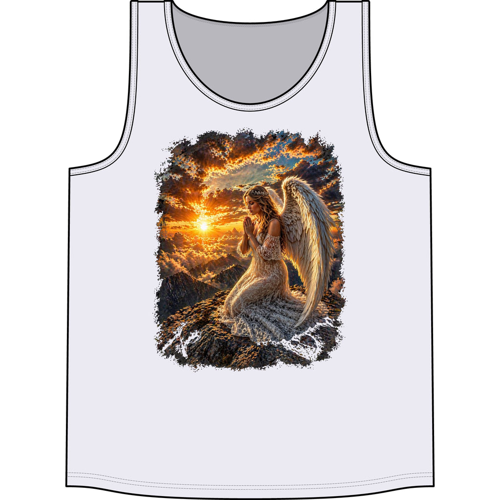 Angel Prayer Tank Top — Spiritual Sunset Angel Graphic Tank for Women