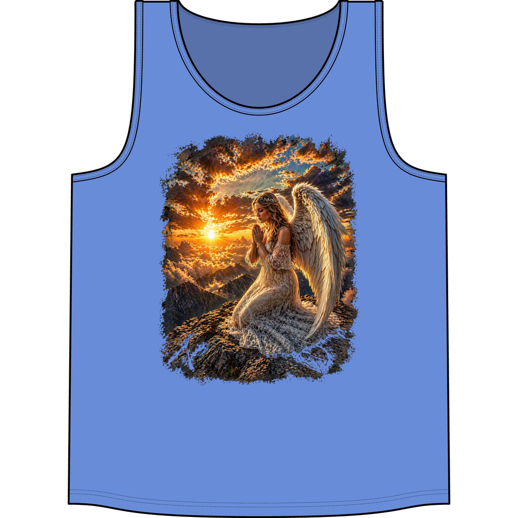 Angel Prayer Tank Top — Spiritual Sunset Angel Graphic Tank for Women