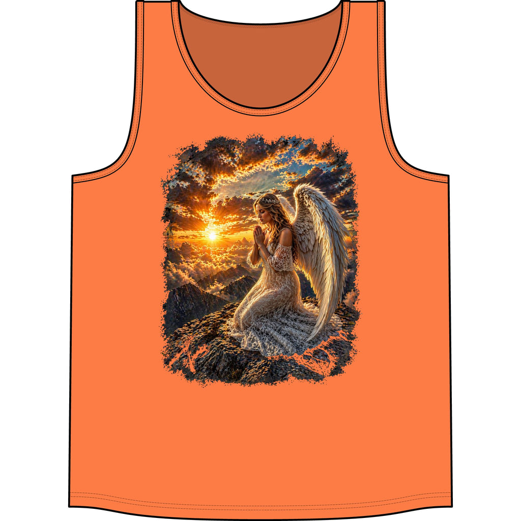 Angel Prayer Tank Top — Spiritual Sunset Angel Graphic Tank for Women