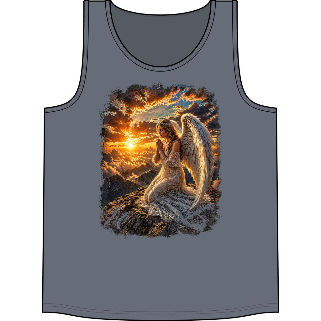 Angel Prayer Tank Top — Spiritual Sunset Angel Graphic Tank for Women