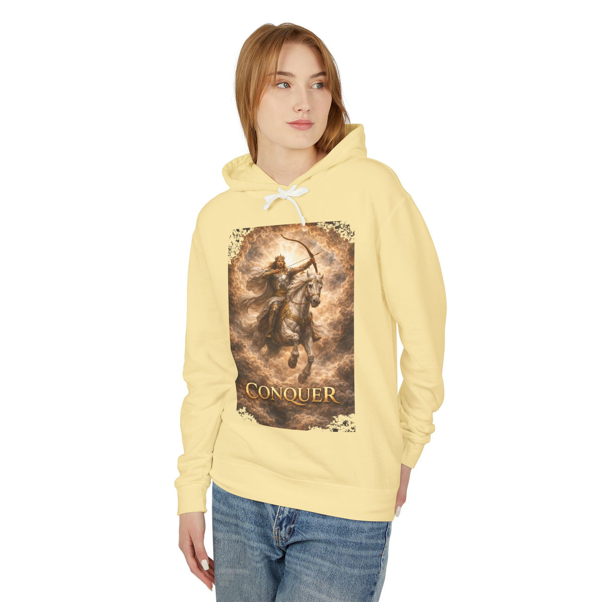 The white horse from Revelation 6:1-2! Conquer Warrior Hoodie — Fantasy Archer Graphic Pullover